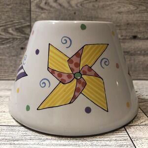 PAPEL GIFTWARE Ceramic Candle Shade 3x4.75" Windmills Colorful Vintage